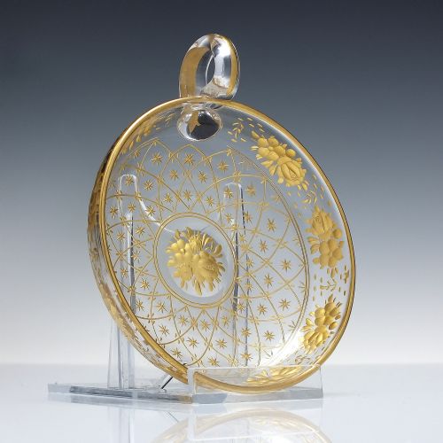 19th century engraved gilded glass berry dish c1880 - CATEGORY: ANTIQUE GLASS - DATED 1880