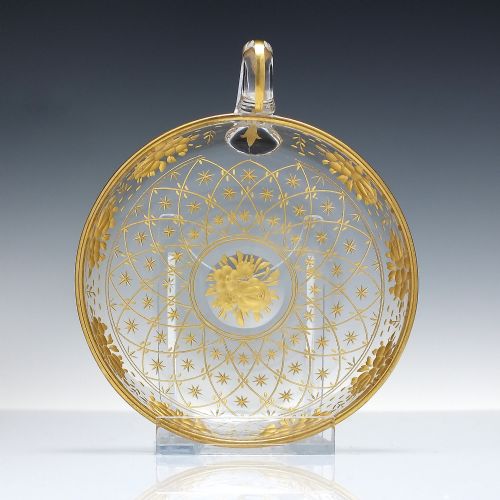 19TH CENTURY ENGRAVED GILDED GLASS BERRY DISH C1880 - ADDITIONAL PHOTO 1