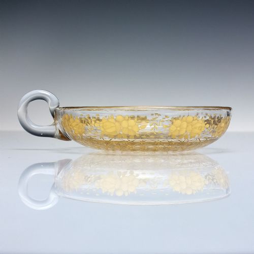 19TH CENTURY ENGRAVED GILDED GLASS BERRY DISH C1880 - ADDITIONAL PHOTO 3