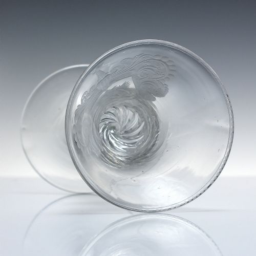 PAIR OF GEORGIAN DOUBLE HEADED EAGLE ENGRAVED AIR TWIST WINE GLASSES C1750 - ADDITIONAL PHOTO 7