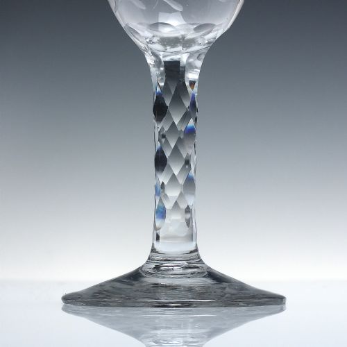 18TH CENTURY JACOBITE SYMPATHY ENGRAVED FACET CUT WINE GLASS C1780 - ADDITIONAL PHOTO 1