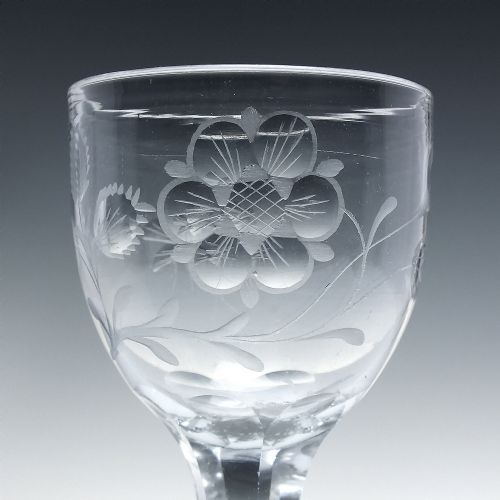 18TH CENTURY JACOBITE SYMPATHY ENGRAVED FACET CUT WINE GLASS C1780 - ADDITIONAL PHOTO 2
