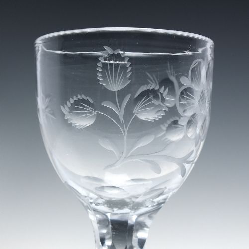 18TH CENTURY JACOBITE SYMPATHY ENGRAVED FACET CUT WINE GLASS C1780 - ADDITIONAL PHOTO 5