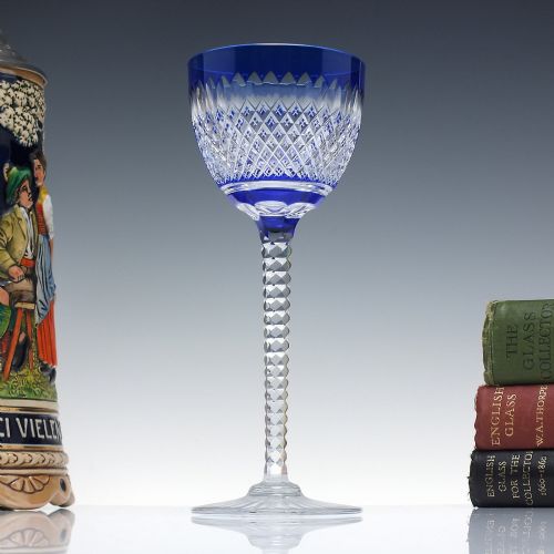 val st lambert brilliant blue cut crystal hock wine glass c1930 - CATEGORY: ANTIQUE GLASS - DATED 1930