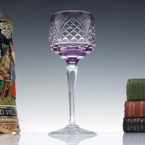 bohemian amethyst cut crystal hock wine glass c1930 - CATEGORY: ANTIQUE GLASS - DATED 1930
