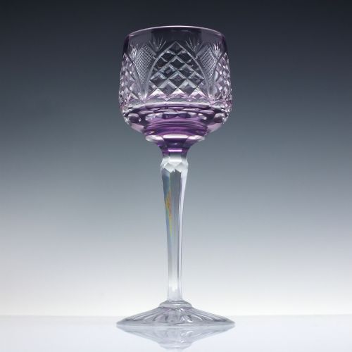 BOHEMIAN AMETHYST CUT CRYSTAL HOCK WINE GLASS C1930 - ADDITIONAL PHOTO 1