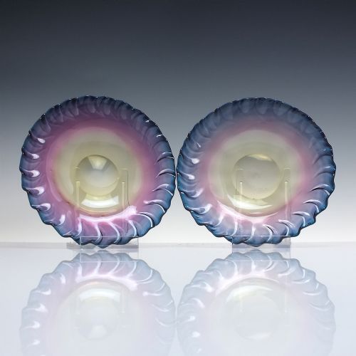 PAIR NEODYMIUM ALEXANDRITE VICTORIAN GLASS PLATES BY THOMAS WEBB SONS C1900 - ADDITIONAL PHOTO 1