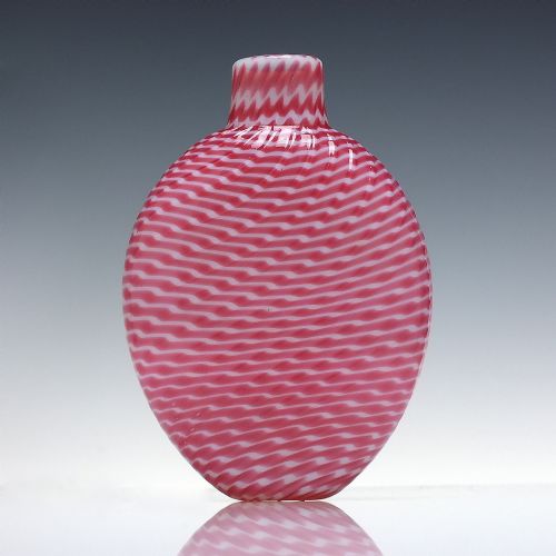 rare 19th century nailsea glass flask with pink white trailing c1830 - CATEGORY: ANTIQUE GLASS - DATED VICTORIAN