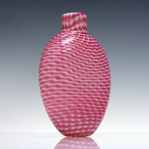 RARE 19TH CENTURY NAILSEA GLASS FLASK WITH PINK WHITE TRAILING C1830 - ADDITIONAL PHOTO 1