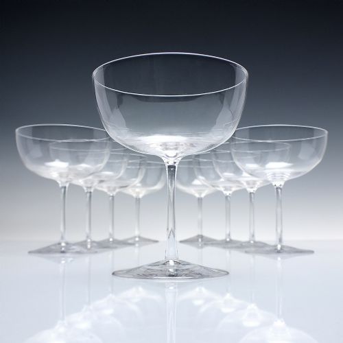 nine antique edwardian champagne glasses c1910 - CATEGORY: ANTIQUE GLASS - DATED VICTORIAN