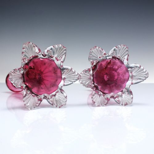 PAIR OF VICTORIAN ANTIQUE CRANBERRY GLASS CANDLESTICKS C1870 - ADDITIONAL PHOTO 2