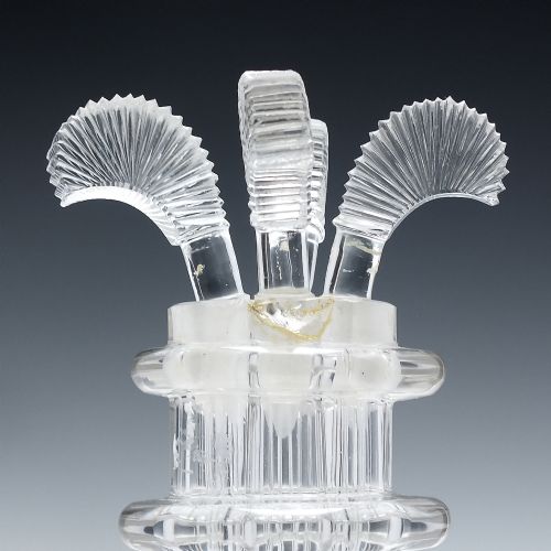RARE PAIR GEORGIAN PRUSSIAN GLASS FOUR COMPARTMENT DECANTERS WITH PRINCE OF WALES FEATHER STOPPERS C1820 - ADDITIONAL PHOTO 7
