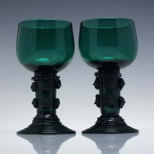 pair of georgian bristol green wine roemer glasses with hollow stem c1820 - CATEGORY: ANTIQUE GLASS - DATED 1800
