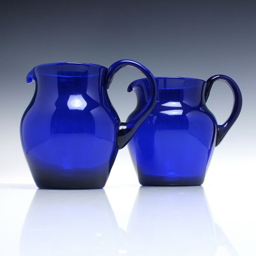 pair of large 19th century blue glass water jugs - CATEGORY: ANTIQUE GLASS - DATED 1870