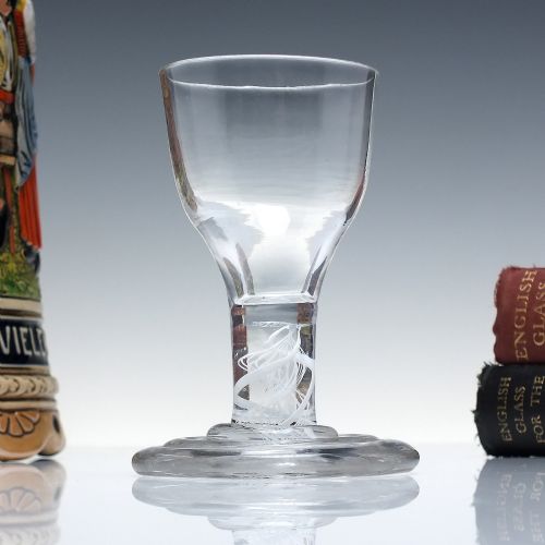 georgian terraced foot opaque twist dram glass c1760 - CATEGORY: ANTIQUE GLASS - DATED GEORGIAN