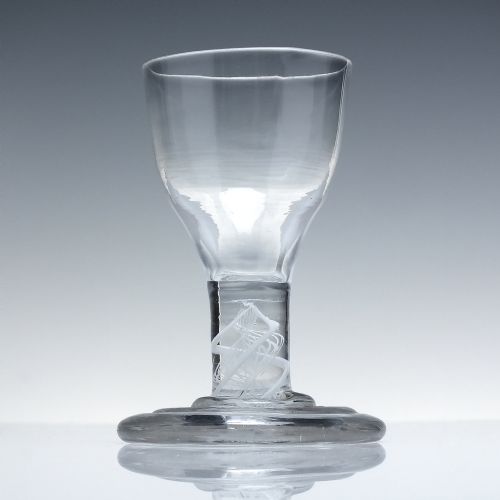 GEORGIAN TERRACED FOOT OPAQUE TWIST DRAM GLASS C1760 - ADDITIONAL PHOTO 1