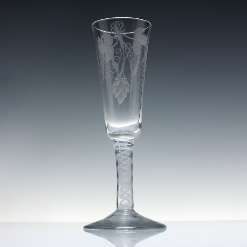 ENGRAVED 18TH CENTURY OPAQUE TWIST ALE GLASS C1760 - ADDITIONAL PHOTO 1