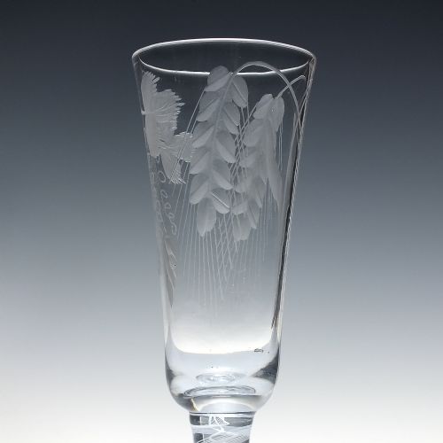 ENGRAVED 18TH CENTURY OPAQUE TWIST ALE GLASS C1760 - ADDITIONAL PHOTO 3