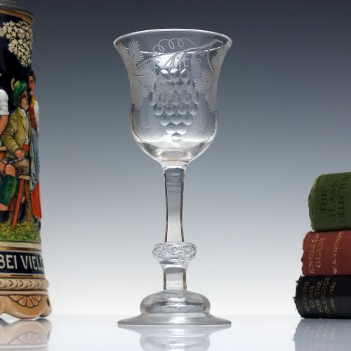 engraved 18th century balustroid wine glass c1730 - CATEGORY: ANTIQUE GLASS - DATED GEORGIAN