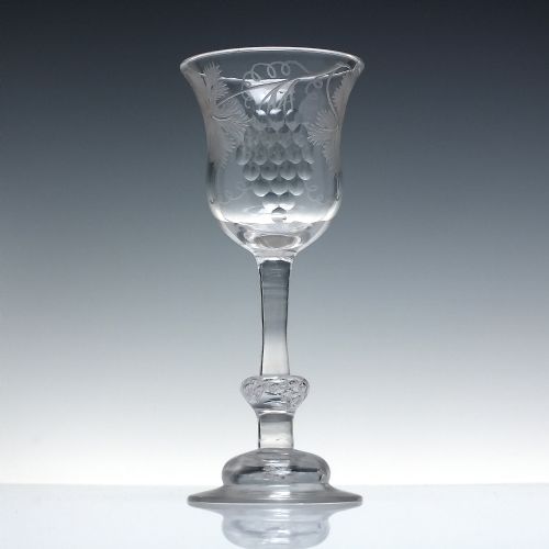 ENGRAVED 18TH CENTURY BALUSTROID WINE GLASS C1730 - ADDITIONAL PHOTO 1