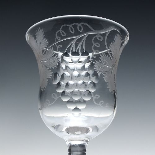 ENGRAVED 18TH CENTURY BALUSTROID WINE GLASS C1730 - ADDITIONAL PHOTO 2