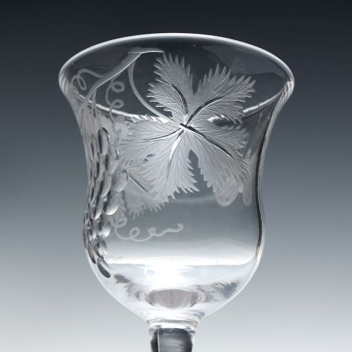 ENGRAVED 18TH CENTURY BALUSTROID WINE GLASS C1730 - ADDITIONAL PHOTO 4