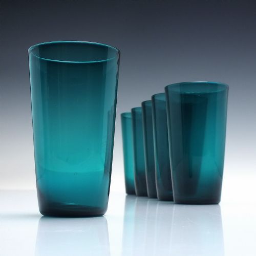 six victorian turquoise green glass tumblers c1880 - CATEGORY: ANTIQUE GLASS - DATED 1880