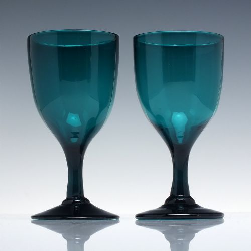 pair of antique early 19th century turquoise green wine glasses c1800 - CATEGORY: ANTIQUE GLASS - DATED 1800