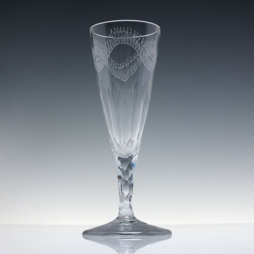 RARE 18TH CENTURY DRAWN TRUMPET FACET CUT ENGRAVED ALE OR CHAMPAGNE GLASS C1780 - ADDITIONAL PHOTO 2
