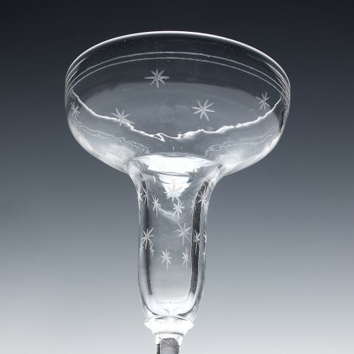 VICTORIAN ENGRAVED PAN TOP CHAMPAGNE GLASS C1850 - ADDITIONAL PHOTO 2