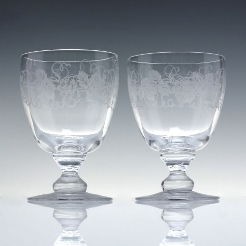pair acid etched glass rummers c1920 - CATEGORY: ANTIQUE GLASS - DATED 1920