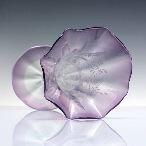 ART NOUVEAU ENGRAVED AMETHYST GLASS TRUMPET STEM VASE C1890 - ADDITIONAL PHOTO 4