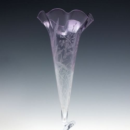 ART NOUVEAU ENGRAVED AMETHYST GLASS TRUMPET STEM VASE C1890 - ADDITIONAL PHOTO 5