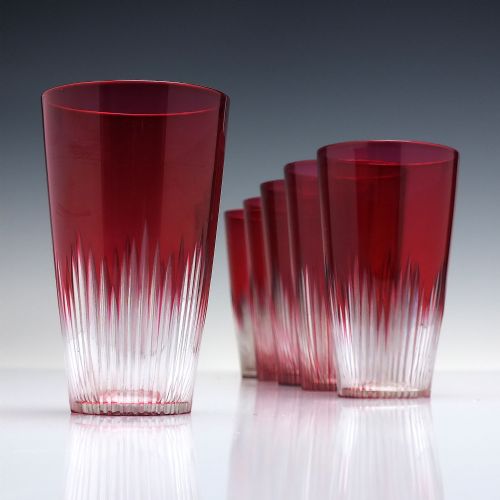 six edwardian cranberry cut glass tumblers c1910 - CATEGORY: ANTIQUE GLASS - DATED GEORGIAN