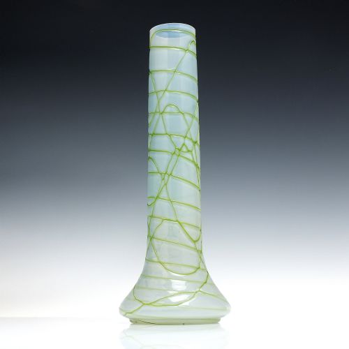 TALL ART NOUVEAU PALLMEKONIG OPALINE VEINED GLASS VASE C1900 - ADDITIONAL PHOTO 1