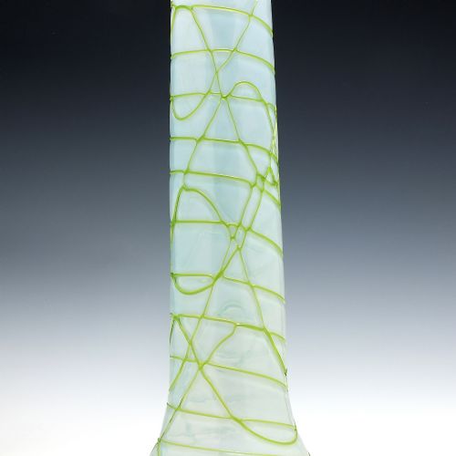 TALL ART NOUVEAU PALLMEKONIG OPALINE VEINED GLASS VASE C1900 - ADDITIONAL PHOTO 2