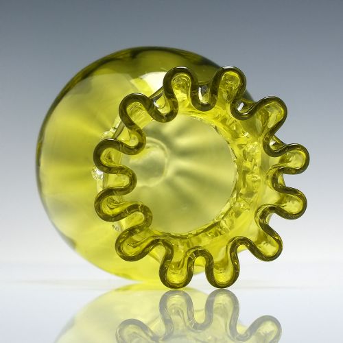 PAIR VICTORIAN YELLOW CRIMPED GLASS STEM VASES C1880 - ADDITIONAL PHOTO 2