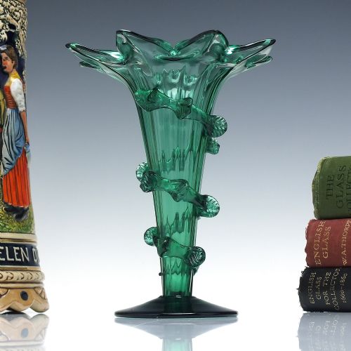 art nouveau green glass trumpet flower vase c1900 - CATEGORY: ANTIQUE GLASS - DATED 1900