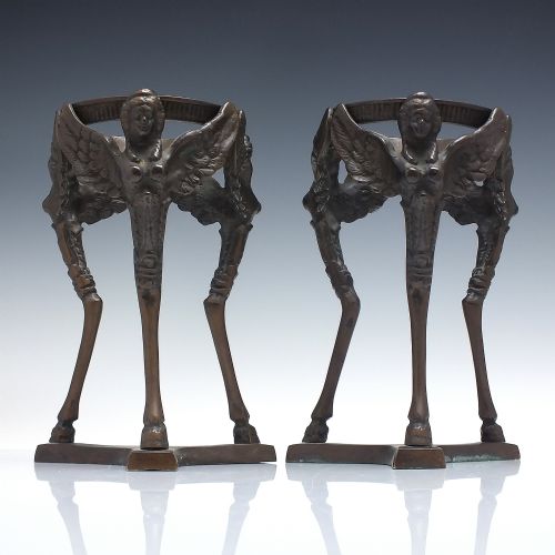RARE PAIR FRENCH EMPIRE SOLID GLASS GLOBES WITH BRASS HARPIE CHIMERA C1890 - ADDITIONAL PHOTO 2