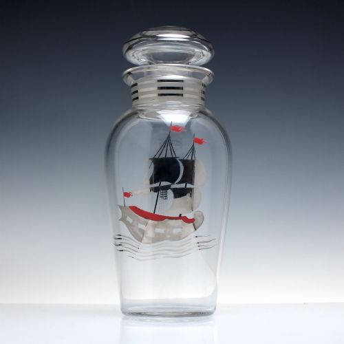 art deco glass cocktail decanter shaker with silvered ship c1930 - CATEGORY: ANTIQUE GLASS - DATED 1930