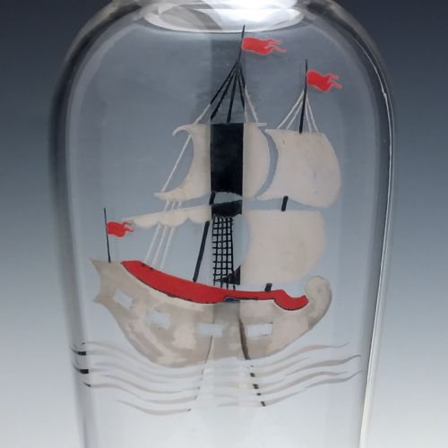 ART DECO GLASS COCKTAIL DECANTER SHAKER WITH SILVERED SHIP C1930 - ADDITIONAL PHOTO 1