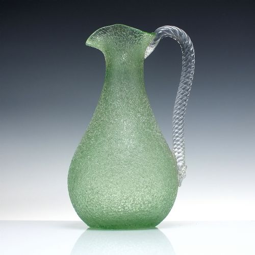 Rare Antique French Baccarat Green Overshot Glass Jug or Pitcher C1916