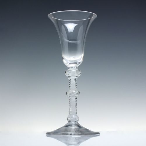 18TH CENTURY TRIPLE KNOP OPAQUE TWIST WINE GLASS C1760 - ADDITIONAL PHOTO 1