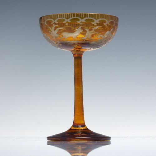 antique bohemian amber engraved liqueur glass c1900 - CATEGORY: ANTIQUE GLASS - DATED 1900