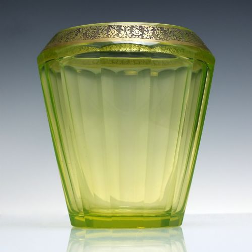 antique signed moser vaseline glass vase c1910 - CATEGORY: ANTIQUE GLASS - DATED 1910