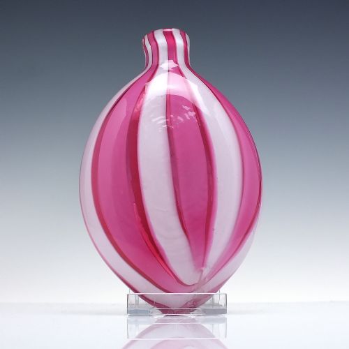 rare 19th century nailsea glass flask with pink red and white c1830 - CATEGORY: ANTIQUE GLASS - DATED VICTORIAN