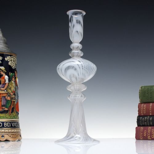 rare 19th century nailsea glass hollow stem glass candle stick c1830 - CATEGORY: ANTIQUE GLASS - DATED VICTORIAN