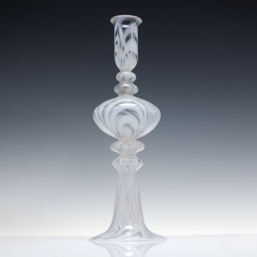 RARE 19TH CENTURY NAILSEA GLASS HOLLOW STEM GLASS CANDLE STICK C1830 - ADDITIONAL PHOTO 1