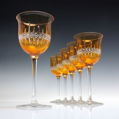 rare set of signed thomas webb orange bowl wine glasses c193549 - CATEGORY: ANTIQUE GLASS - DATED 1940