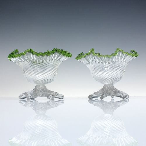 PAIR VICTORIAN WRYTHEN GREEN CRIMPED GLASS BERRY BOWLS C1885 - ADDITIONAL PHOTO 1